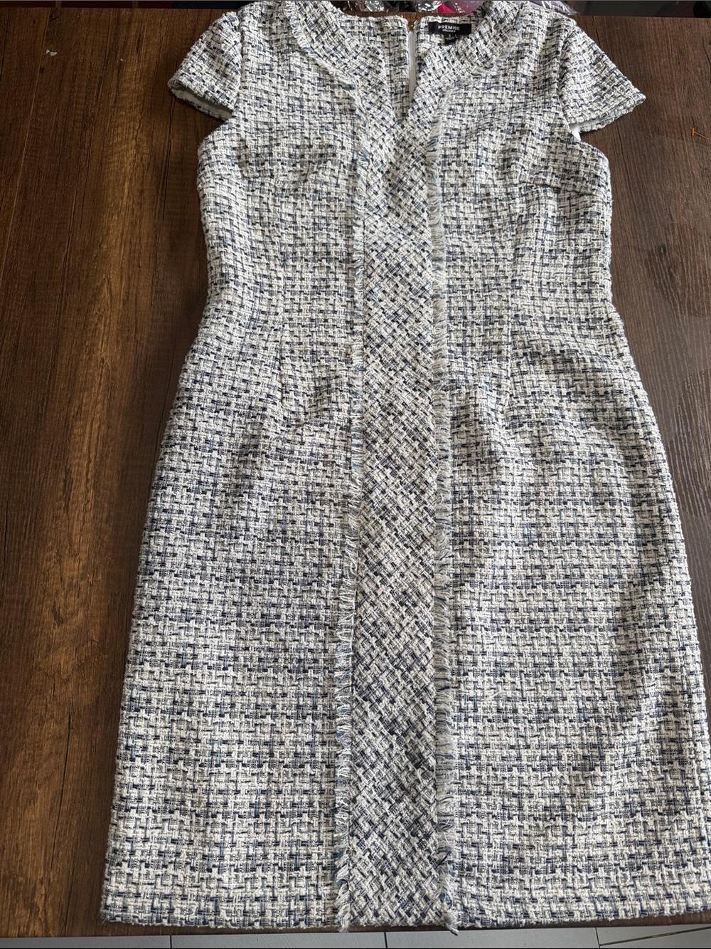 Premise Tweed Midi Dress in Light‎ Gray and Navy CAJA # 1 A